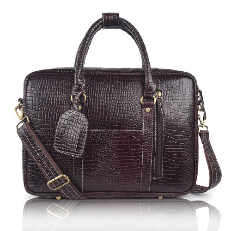 FERNWEH Croco Leather Brown Office Messenger Bag |15.6 inch| Padded Compartment | Detachable and Adjustable Shoulder Straps with Special Anti-Rust Fittings