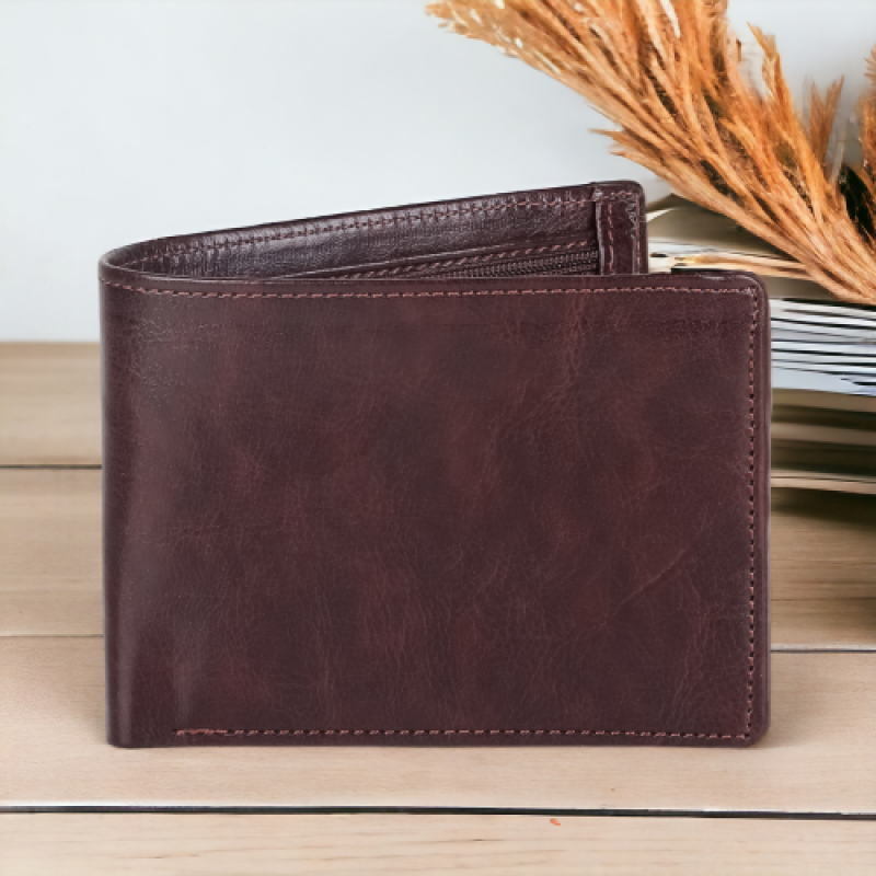 Mens' b apifold wallet with 5 card slots & a coin pocket Dark Brown Rexine