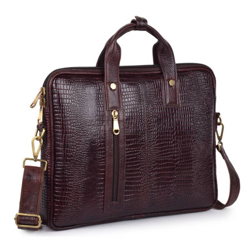 16-Inch Croco Leather Laptop Messenger Bag – Fits 15.5-Inch Laptops, 3 Spacious Compartments