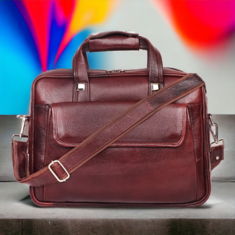 FERNWEH Genuine Leather Messenger Bag – 16 Inch Laptop Compartment, Brown, with Trolley Strap