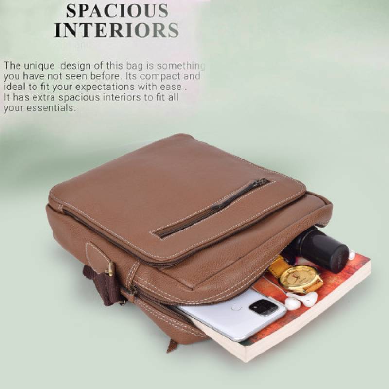 Fernweh Camel Colour Vegan Leather Organizer Bag with Shoulder Handle – 12 x 8 x 3 Inch