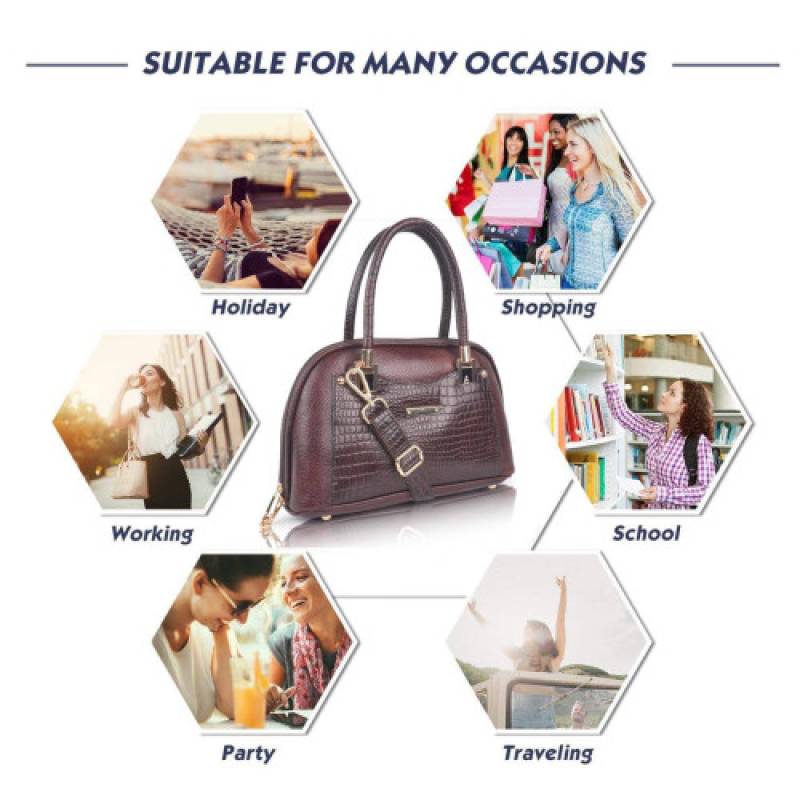 FERNWEH Leather Ladies Handbag, Crocodile Pattern, Burgundy