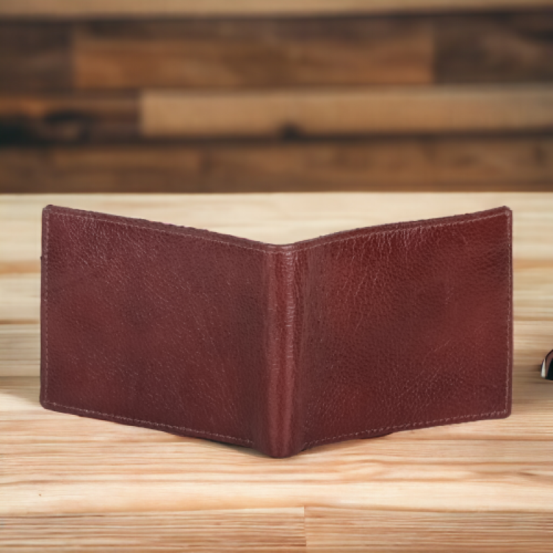 Mens' bifold wallet with 5 card slots & a coin pocket brown Leather