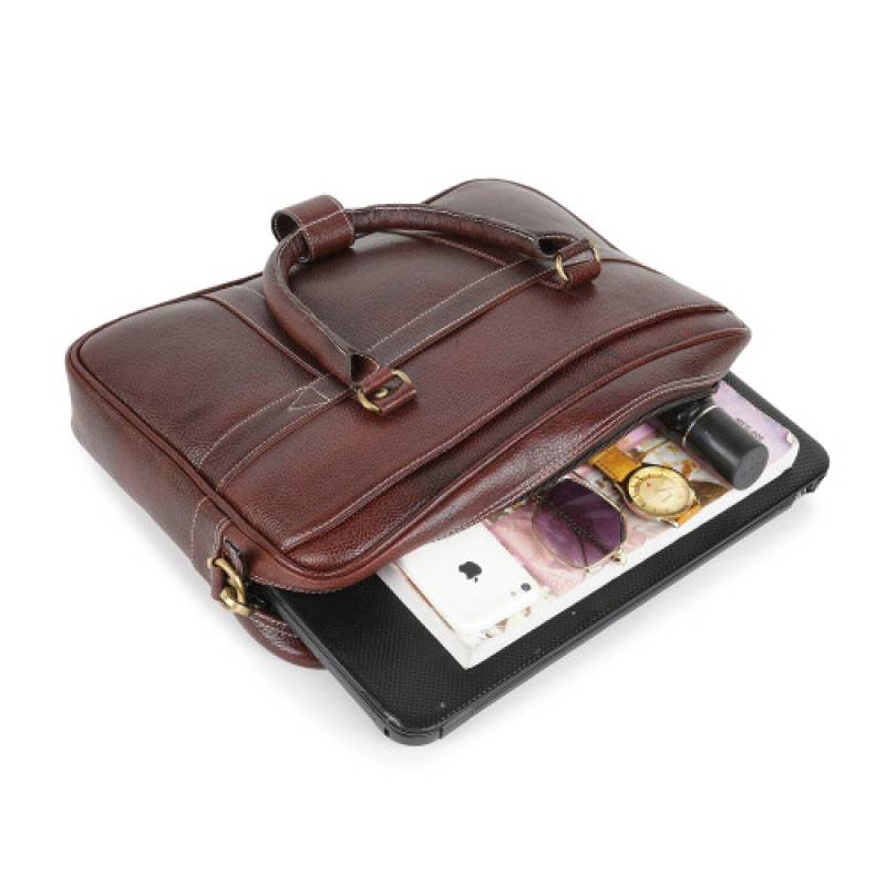 FERNWEH Leather Brown Office Messenger Bag |15.6 inch| Padded Compartment | Detachable and Adjustable Shoulder Straps with Special Anti-Rust Fitting