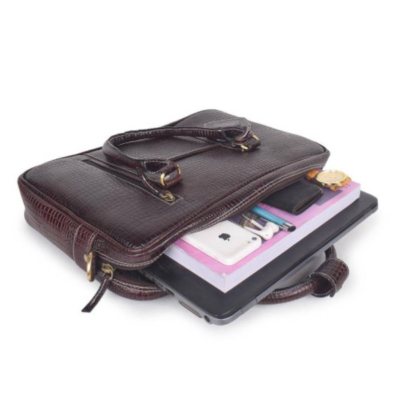 FERNWEH Croco Leather Brown Office Messenger Bag |15.6 inch| Padded Compartment | Detachable and Adjustable Shoulder Straps with Special Anti-Rust Fittings