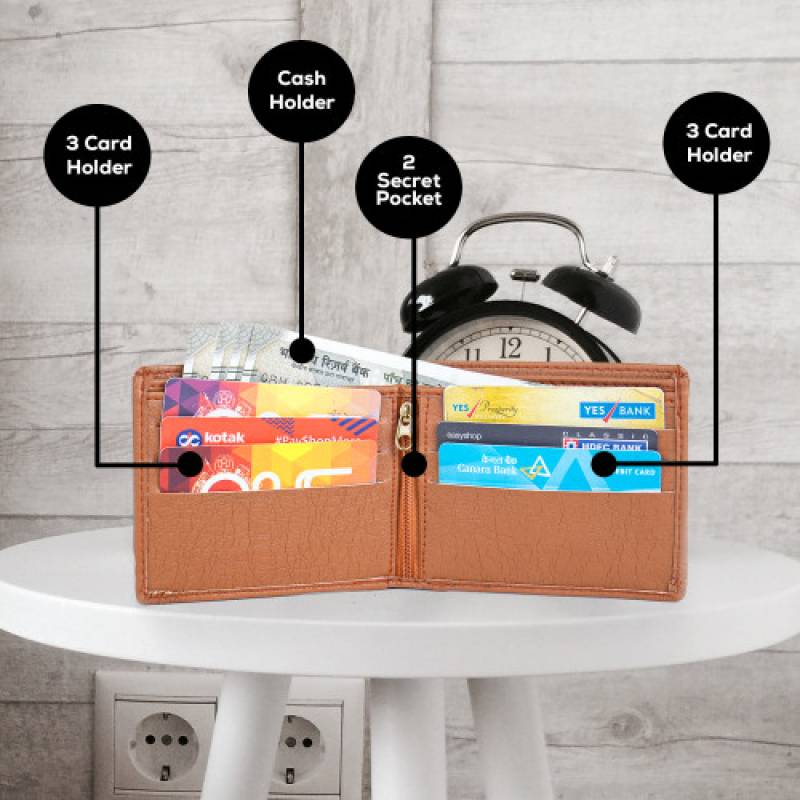 Mens' bifold wallet with 6 card slots & a coin pocket