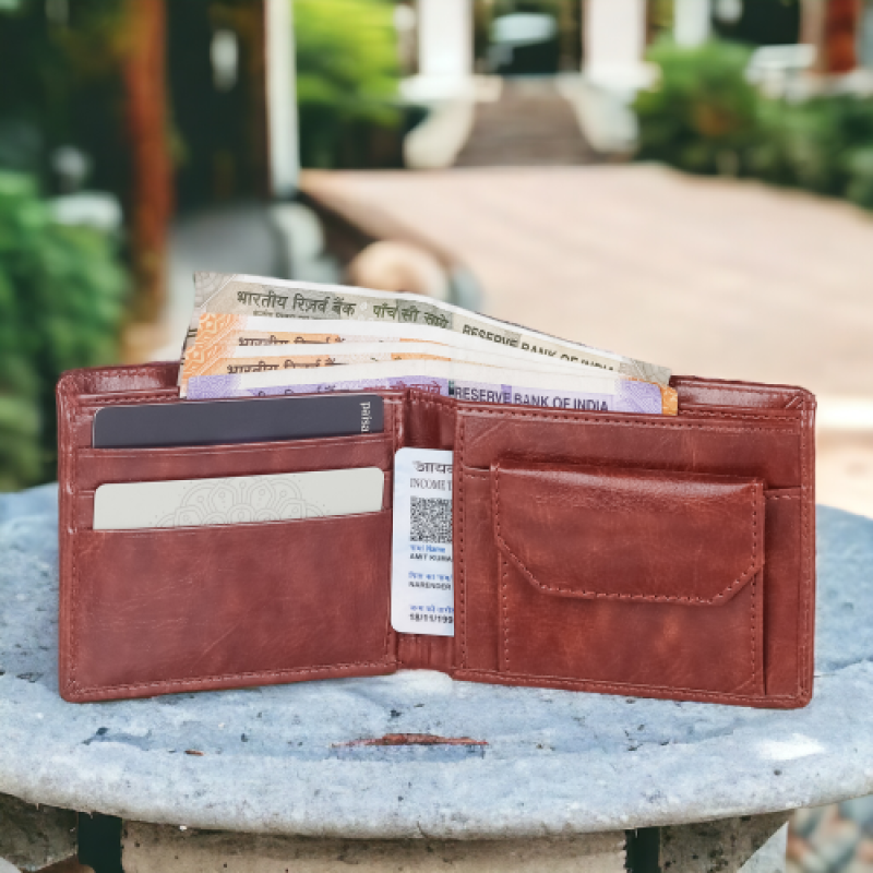 Mens' bifold wallet with 5 card slots & a coin pocket Ten colour Rexine