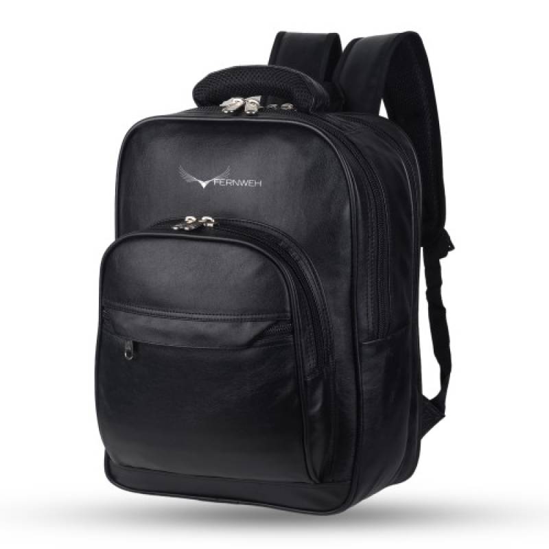 FERNWEH 19 I Rexin Backpack with 15.5 Inch Laptop Compartment, 3 Compartments, Black