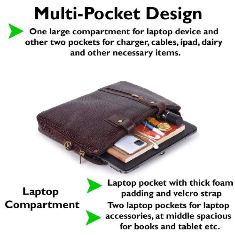 16-Inch Croco Leather Laptop Messenger Bag – Fits 15.5-Inch Laptops, 3 Spacious Compartments