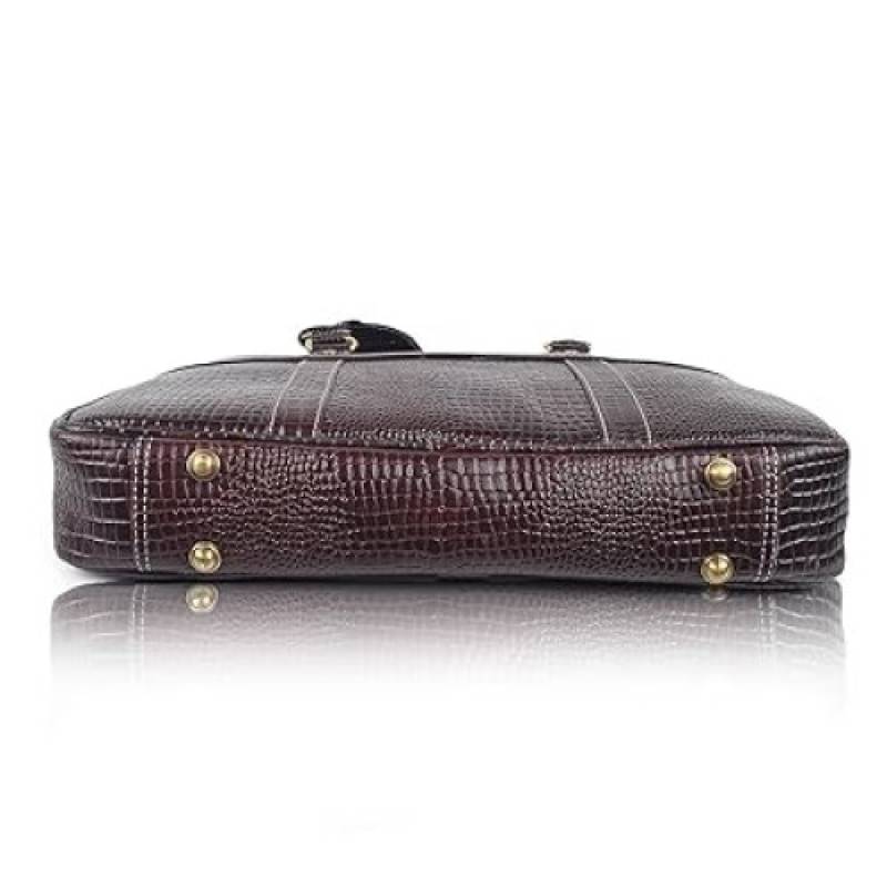 FERNWEH Leather Croco Pattern Laptop Messenger Bag ? 15.6 Inch Office Satchel for Men ? Business Travel Professional Laptop Bag, Hand Bag with Thick Padded Compartment, Scratch-Resistant (Brown)
