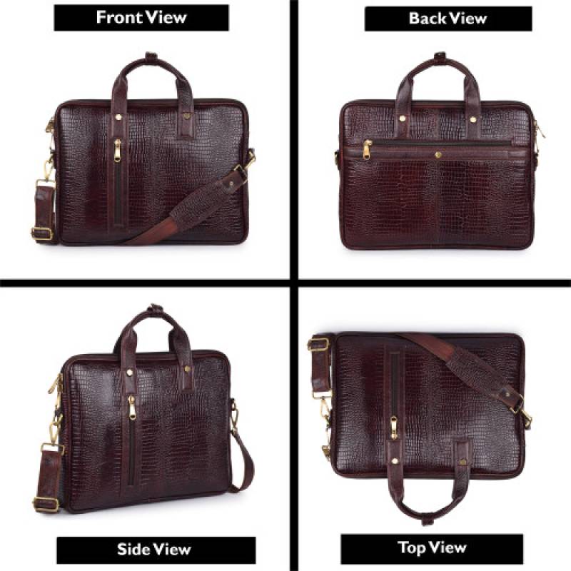 16-Inch Croco Leather Laptop Messenger Bag – Fits 15.5-Inch Laptops, 3 Spacious Compartments