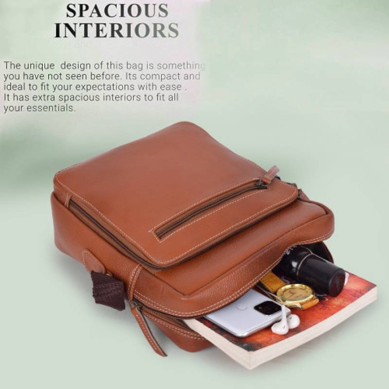 Stylish Ten-Color NDM Leather Messenger Sling Bag – 3 Compartments, 12x9x3 Inches