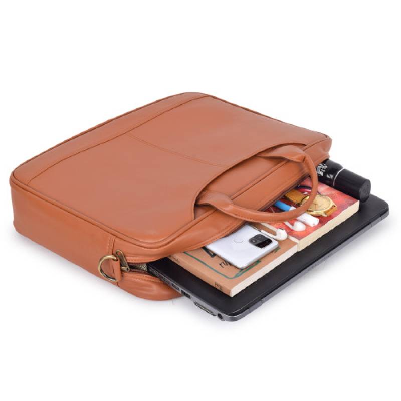 "15.5-Inch Raxin Laptop Messenger Bag with Trolley Strap - Available in Tan Stylish Colors"