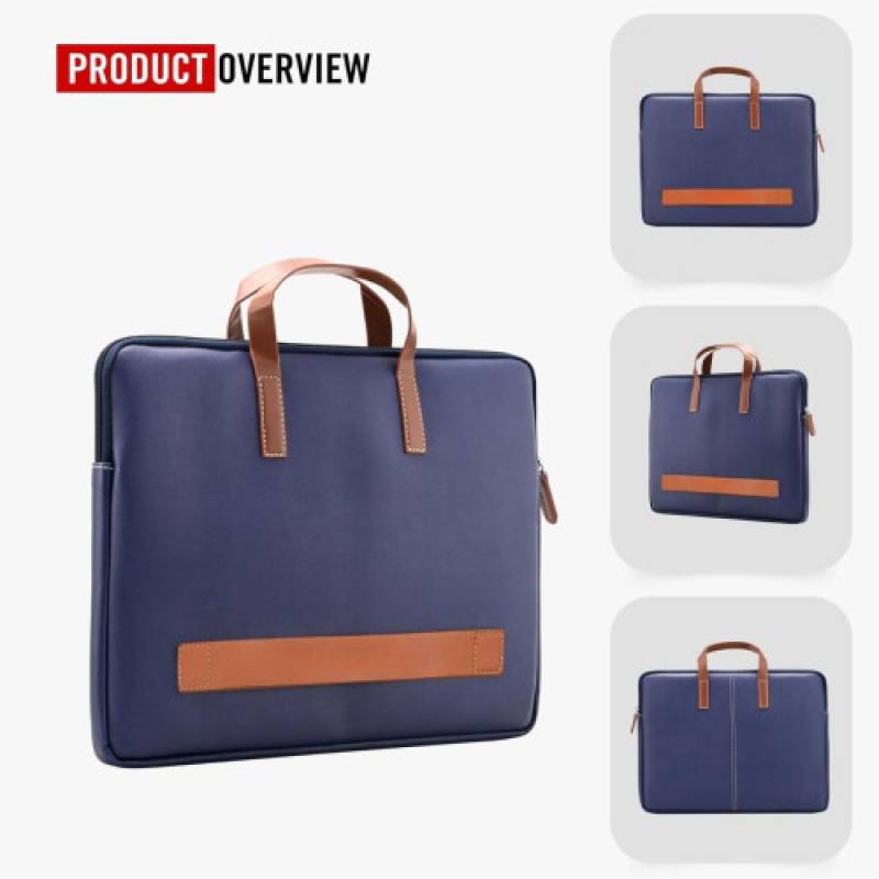 Fernweh "16-Inch Laptop Messenger Case with Trolley Strap - Blue + Tan Color