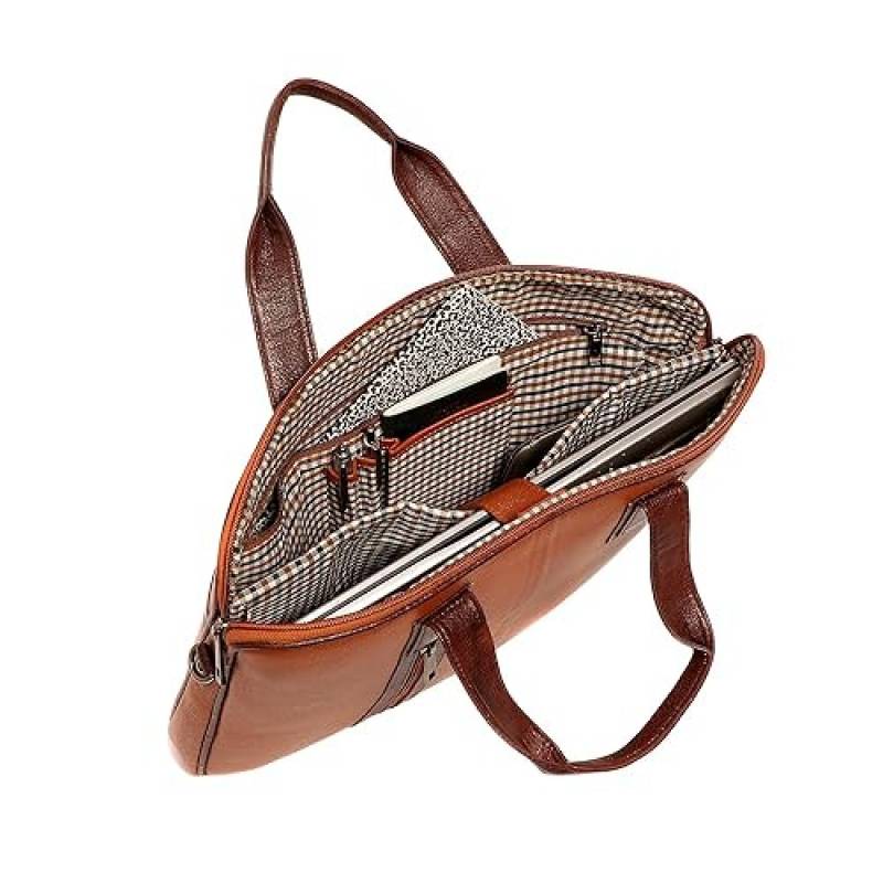 FERNWEH NDM Leather Laptop Bag - Leather Office Bag for Men | 15.6 Inch Professional Laptop Bag, Hand Bag | Adjustable Straps & Multiple Compartments | - (Brown+Tan)
