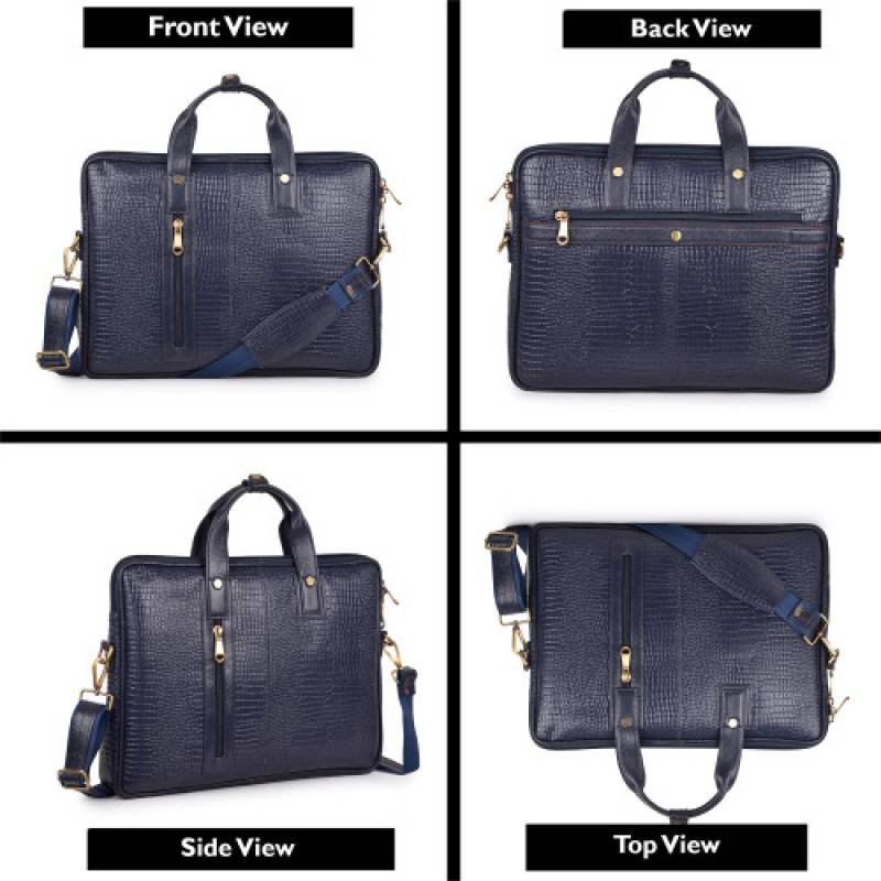 Croco Leather Laptop Messenger Bag – Fits 15.5-Inch Laptops, 3 Spacious Compartments