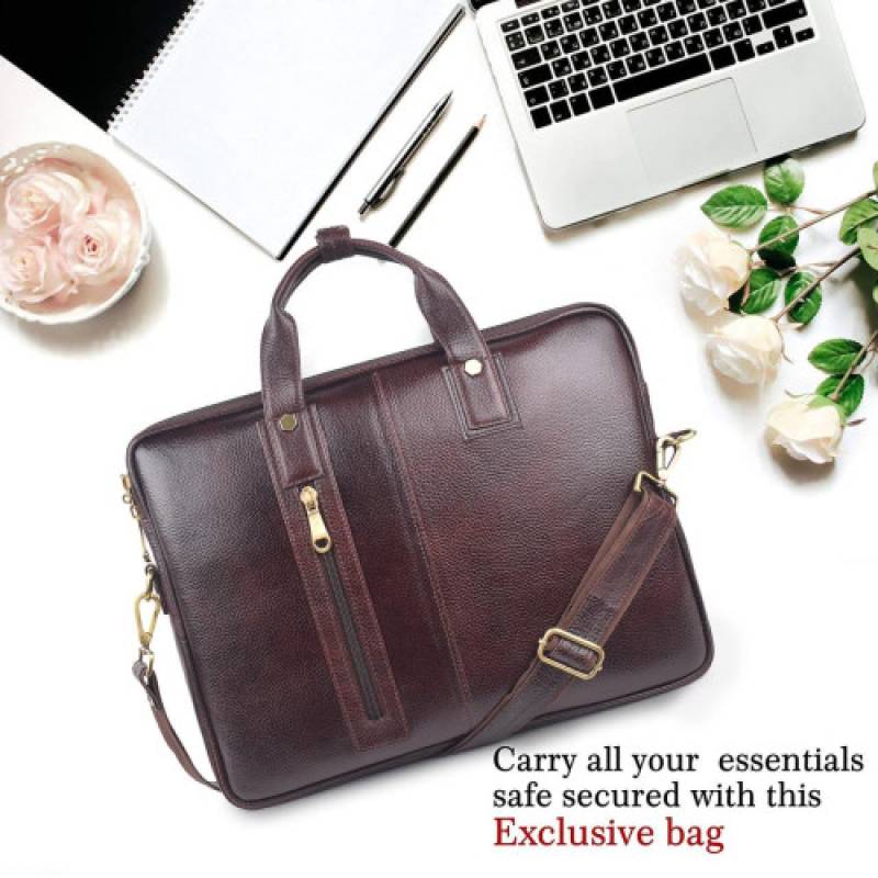 16" Croco Leather Laptop Messenger Bag – Fits 15.5-Inch Laptops, 3 Spacious Compartments