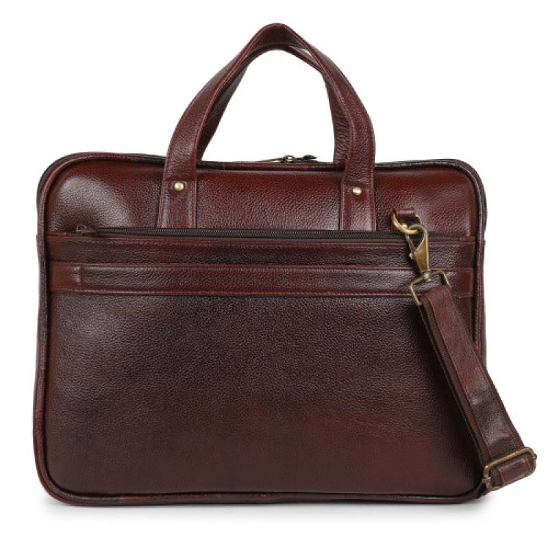 Premium 3-Compartment Brown Leather Messenger Bag – 15.6" Laptop Compatible, Trolley Strap Included