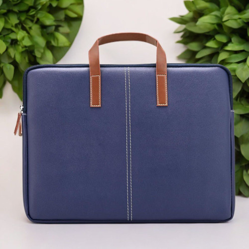 Fernweh "16-Inch Laptop Messenger Case with Trolley Strap - Blue + Tan Color